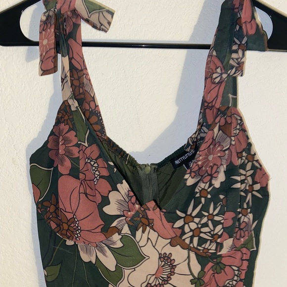 Pretty Little Thing Floral Green Pink Corset Underwire Draped Coquette Dress 12 - Picture 8 of 14